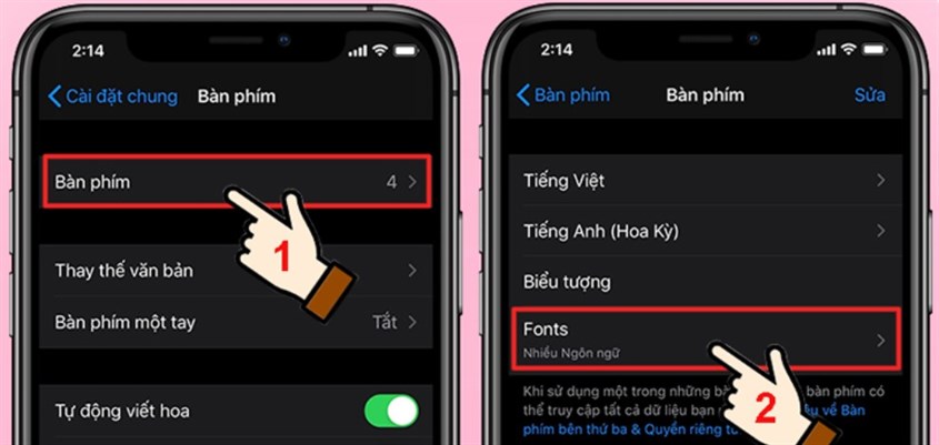 Bạn chọn tiếp vào Bàn phím và chọn mục Font