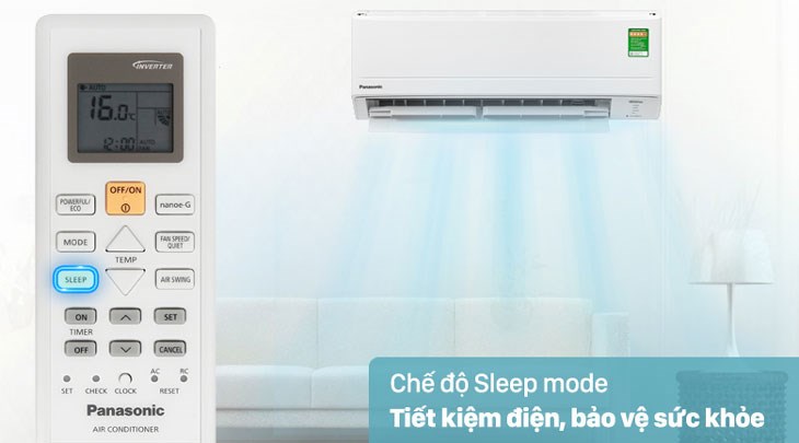 Điều hòa Panasonic Inverter 1 HP CU/CS-PU9ZKH-8M trang bị chế độ Sleep Mode là chế độ thổi gió dễ chịu giúp tiết kiệm điện và bảo vệ sức khỏe