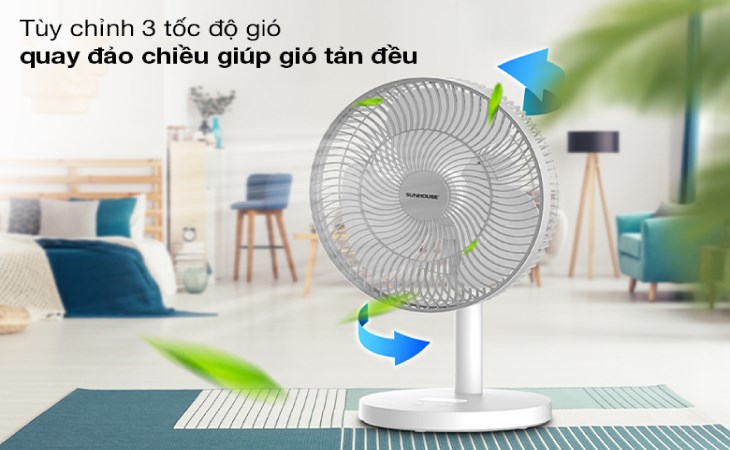 Quạt sạc điện Sunhouse SHD7115 giúp làm mát trên diện tích rộng