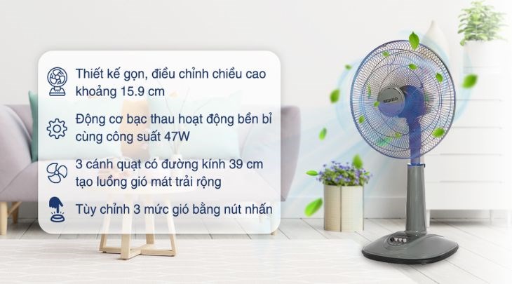 Quạt lửng Senko L1638 có thiết kế đẹp mắt cùng tông màu xám đồng cơ bản, dễ bố trí ở nhiều không gian