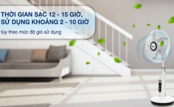 Quạt sạc điện Kangaroo KG738 có thời gian sử dụng từ 2 - 10 tiếng tùy theo mức độ gió, bạn nên ước lượng thời gian sử dụng để sạc pin kịp thời