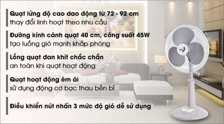 Quạt lửng Asia A16019-XV0 có lồng quạt chắc chắn, nan quạt đan khít đảm bảo an toàn khi tiếp xúc gần