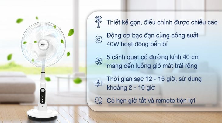 Quạt tích điện Kangaroo KG738 có 2 chế độ hoạt động như AC (dùng cắm điện trực tiếp) và chế độ DC (dùng pin sạc)