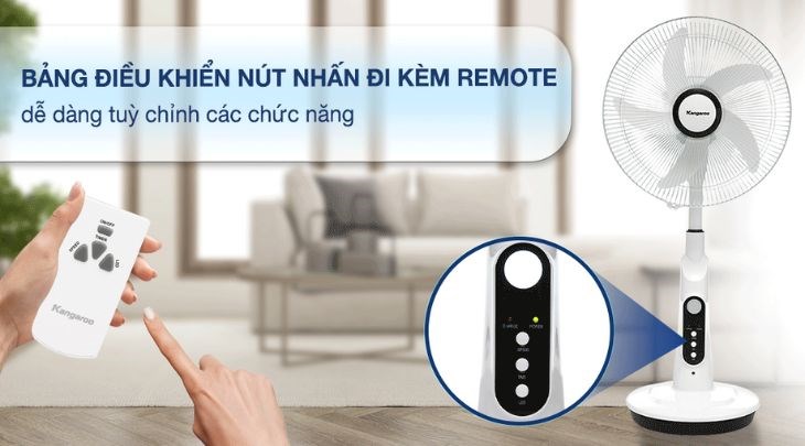 Quạt sạc điện Kangaroo KG738 có remote điều khiển từ xa tiện lợi, thông minh