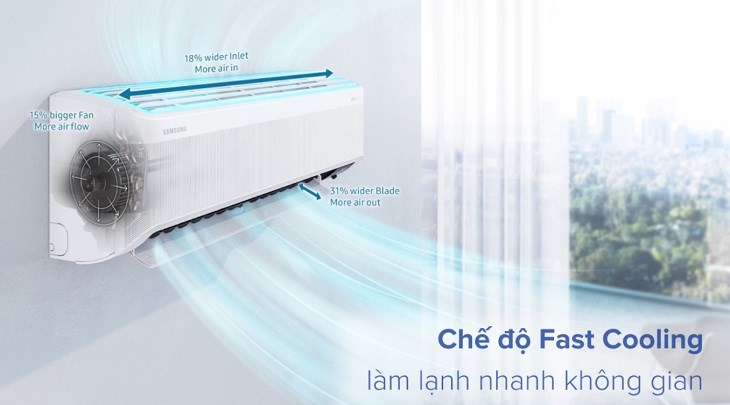 Công nghệ Fast Cooling cho khả năng làm lạnh nhanh đến 43% và phân tán luồng khí lạnh rộng, xa đến 15m