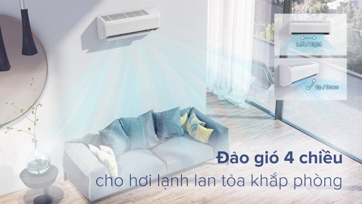 Cánh đảo gió 4 chiều linh hoạt, nắp máy dễ dàng mở để thuận tiện cho việc vệ sinh bộ lọc không khí