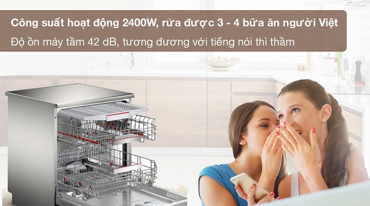 Máy rửa chén độc lập Bosch SMS6ZCI08E khi hoạt động chỉ có độ ồn khoảng 42 dB