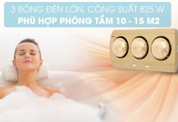 Đèn sưởi nhà tắm Benny BHT032X có công suất 825W hoạt động mạnh mẽ tạo ra nhiệt lượng lớn