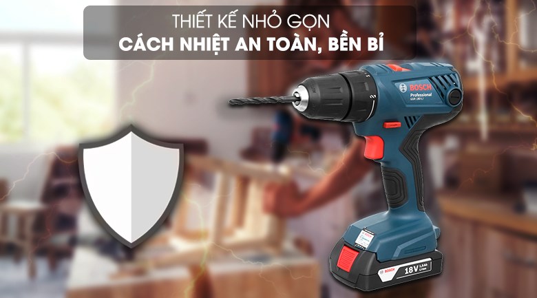 Máy khoan pin Bosch GSR 180-Li là loại dụng cụ cầm tay có thiết kế nhỏ gọn với khối lượng chỉ 1.6 kg với chất liệu làm từ nhựa cao cấp