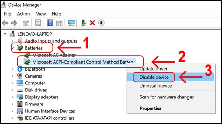 Nhấp chuột phải chọn Disable device