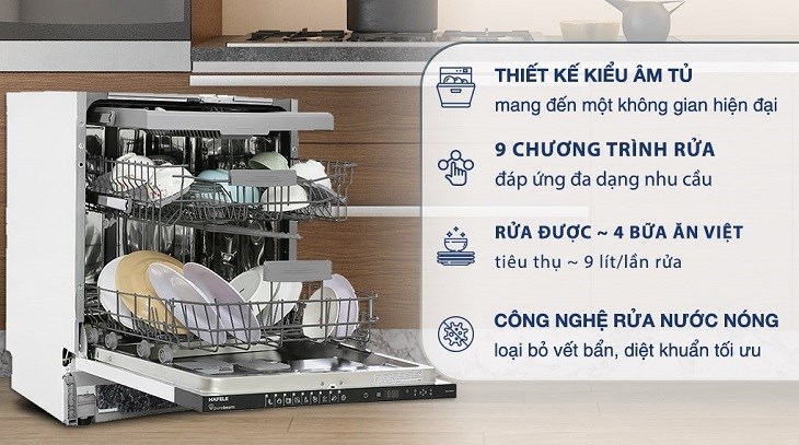 Máy rửa chén âm tủ Hafele HDW-FI60D (533.23.320) sở hữu thiết kế gọn gàng với nhiều tính năng hiện đại