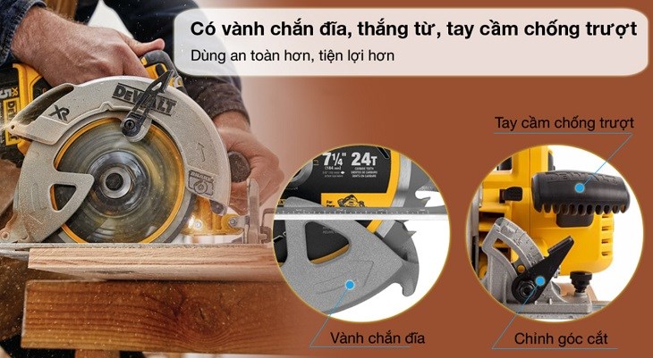 Máy cưa đĩa pin Dewalt DCS570N-KR 18V có tính di động cao, trang bị tay cầm chắc chắn và chống trơn trượt