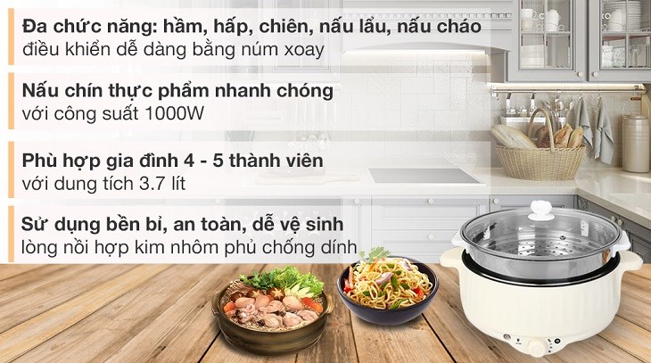 Nồi lẩu điện Mishio MK-275 3.7 lít có đa dạng chức năng, tiện lợi khi dùng