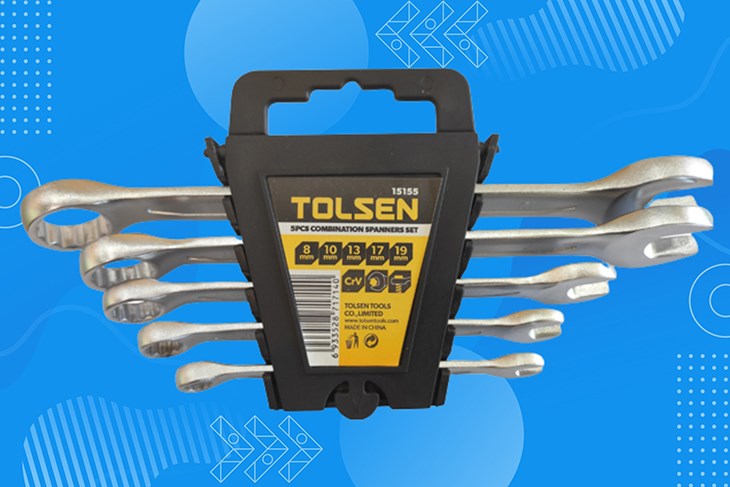 Bộ cờ lê Tolsen 8-19 mm 15155 (5 món) cứng cáp, chống oxi hóa hay va đập mạnh nhờ được làm từ hợp kim thép Chrome Vanadium