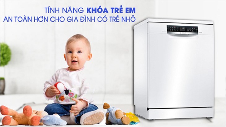 Nhấn đồng thời nút glass care và nút ECO để kích hoạt chức năng khóa trẻ em trên máy rửa chén