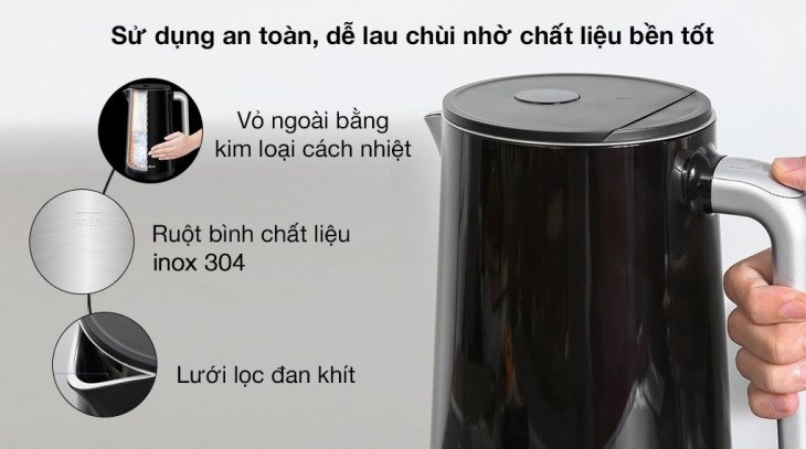 Bình đun siêu tốc Tefal KO850810 được làm từ những chất liệu bền bỉ, an toàn khi sử dụng