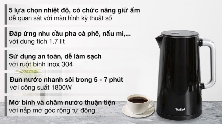 Bình đun siêu tốc Tefal KO850810 được trang bị nhiều tiện ích, tiện lợi khi sử dụng