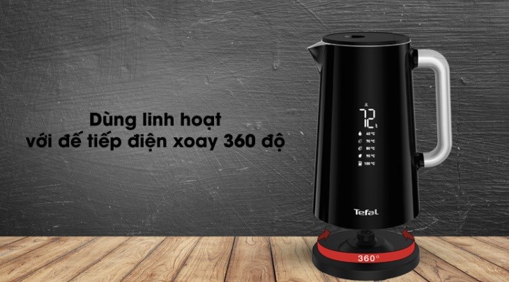 Bình đun siêu tốc Tefal KO850810 có đế tiếp điện xoay 360 độ, tiện lợi và an toàn khi sử dụng