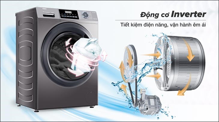 Máy giặt Aqua Inverter 9 kg AQD-A902G S tích hợp Inverter giúp cải thiện hiệu suất giặt và tiếng ồn khi vận hành