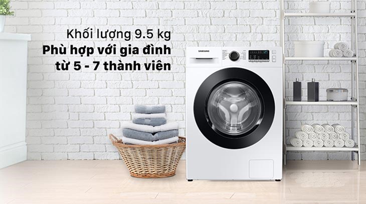 Máy giặt Samsung Inverter 9.5kg WW95T4040CE/SV có hiệu suất hoạt động mạnh mẽ, phù hợp gia đình 5 - 7 thành viên