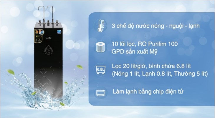 Máy lọc nước RO nóng nguội lạnh Karofi KAD-X39 10 lõi với 3 chế độ nước mang lại sự tiện lợi cho mẹ trong quá trình sử dụng