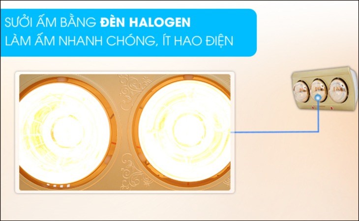 Đèn sưởi nhà tắm Sunhouse SHD3813 825W làm ấm không gian hiệu quả nhờ có đèn halogen