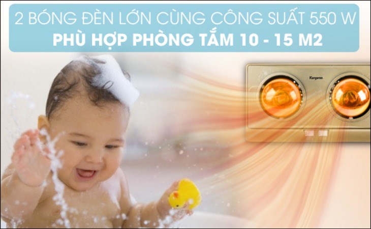 Đèn sưởi nhà tắm Kangaroo KG247V có công suất 550W giúp làm nóng không gian hiệu quả, nhanh chóng