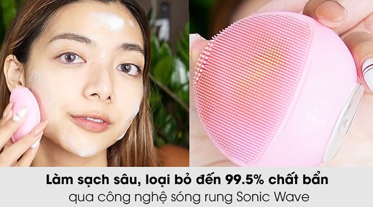 Máy rửa mặt và massage dành cho da nhạy cảm Halio Baby Pink được trang bị công nghệ sóng rung Sonic Wave giúp làm sạch lên đến 99.5%