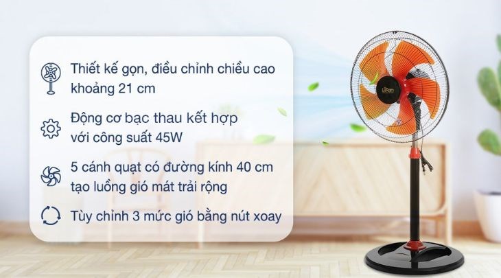 Quạt đứng Lifan Đ-616 được trang bị 3 chế độ làm mát, có thể thay đổi chiều cao quạt để đáp ứng nhu cầu làm mát