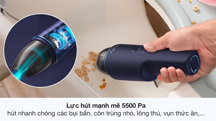 Máy hút bụi mini Eufy HomeVac H11 T2520 có lực hút 5500Pa, giúp loại bỏ mọi bụi bẩn, côn trùng nhỏ, lông thú, vụn thức ăn,... nhanh chóng