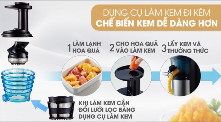 Máy ép chậm Panasonic PAVH-MJ-L500SRA ép được trái cây đông lạnh để làm món kem tuyết thơm ngon