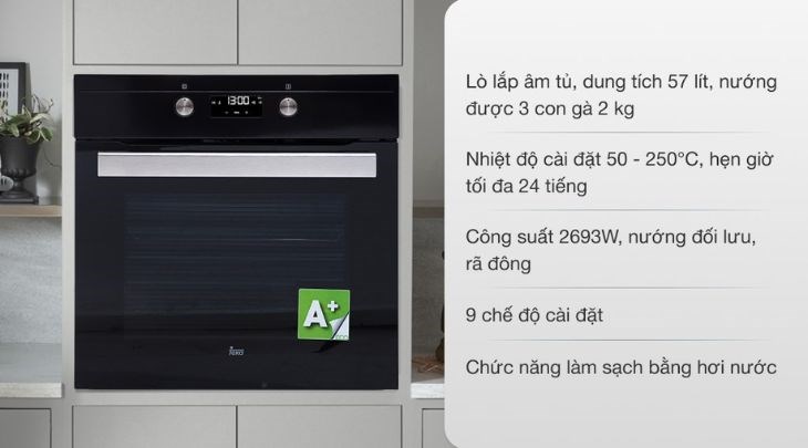 Lò nướng âm Teka HS 720 57 lít có dung tích lớn 71 lít nên thích hợp dùng cho các nhà hàng, quán ăn,...