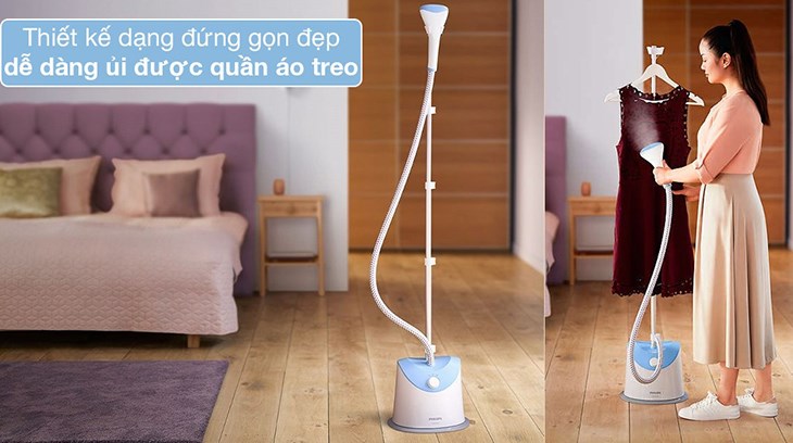 Bàn ủi hơi nước đứng Philips GC482/29 1600W có kiểu dáng nhỏ gọn, có thể đặt ở mọi nơi trong nhà mà không lo chiếm nhiều diện tích