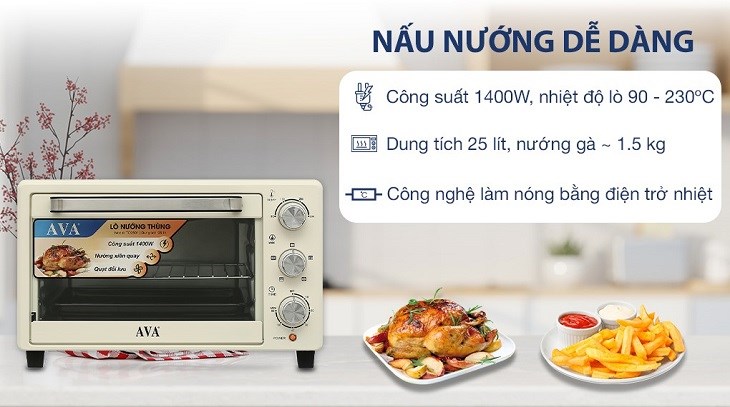 Lò nướng AVA TO2501 25 lít sở hữu thiết kế sang trọng, tinh tế