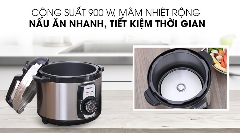 Nồi áp suất điện Philips HD2103/66 5 lít có mâm nhiệt lớn và phẳng, gia nhiệt tốt, nấu ăn nhanh chóng