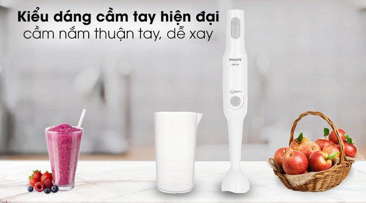 Máy xay sinh tố cầm tay Philips HR2531 thiết kế nhỏ gọn, kiểu dáng tay cầm vững chắc tiện lợi khi sử dụng