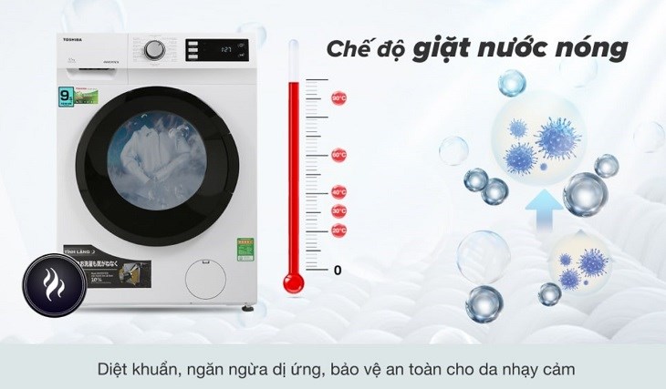Máy giặt Toshiba Inverter 9.5 Kg TW-BK105S2V(WS) được trang bị chế độ giặt nhẹ và công nghệ nước nóng thích hợp cho việc giặt đồ lụa theo nhu cầu sử dụng