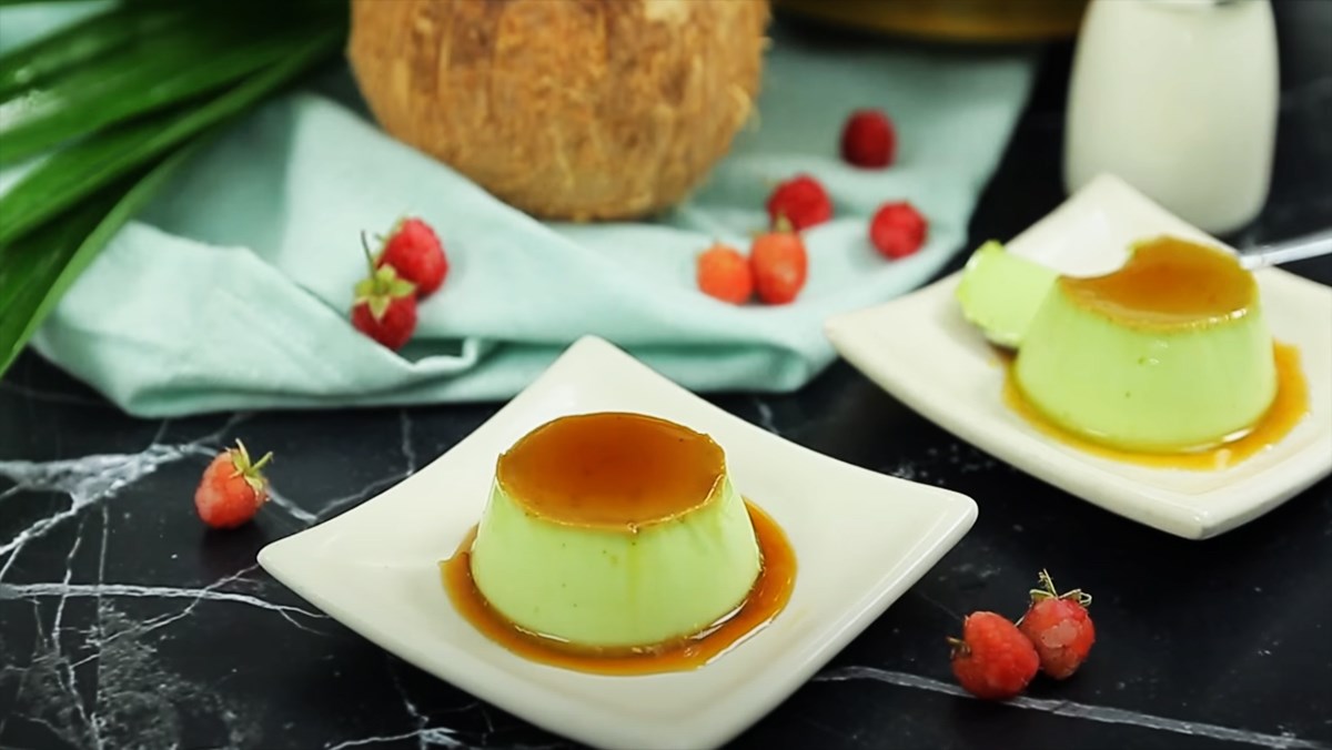 bánh flan caramen lá dứa và caramen bạc hà