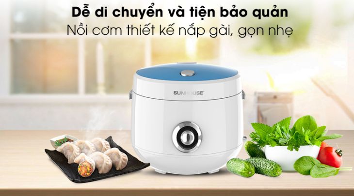 Nồi cơm nắp gài Sunhouse 1.8 lít SHD8606 có mức giá tầm trung, đầy đủ các chức năng cơ bản