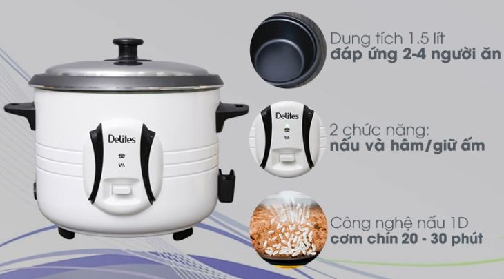 Nồi cơm điện nắp rời Delites 1.5 lít NCR1502 với tốc độ nấu nhanh