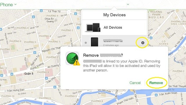 Nhấn vào “Remove” để xóa thiết bị của bạn khỏi vòng theo dõi