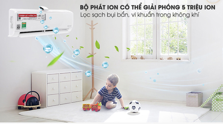 Máy lạnh LG Wifi Inverter 1.5 HP V13APF được trang bị bộ phát ion có khả năng kháng khuẩn, khử mùi lạnh mẽ.