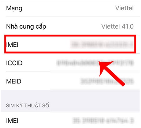 Kéo màn hình xuống phía dưới, bạn sẽ thấy được mã số IMEI của iPhone