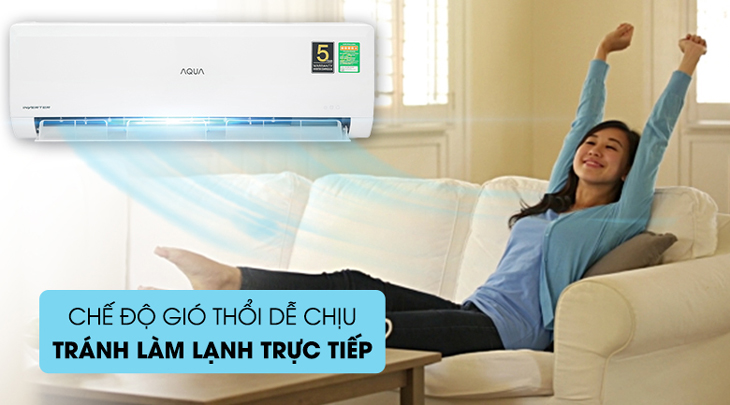 Máy lạnh Aqua Inverter 1.5 HP AQA-KCRV13WNZA được trang bị chế độ thổi gió dễ chịu, thích hợp cho gia đình có người già và trẻ nhỏ