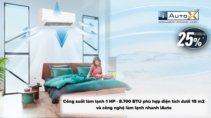 Máy lạnh Panasonic Inverter 1 HP CU/CS-XU9XKH-8 được trang bị chế độ iAuto giúp làm lạnh phòng nhanh chóng.