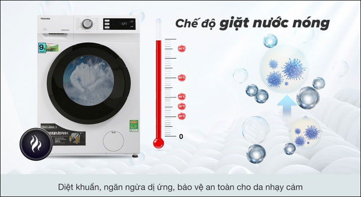 Máy giặt có tính năng giặt nước nóng giúp diệt khuẩn tốt hơn