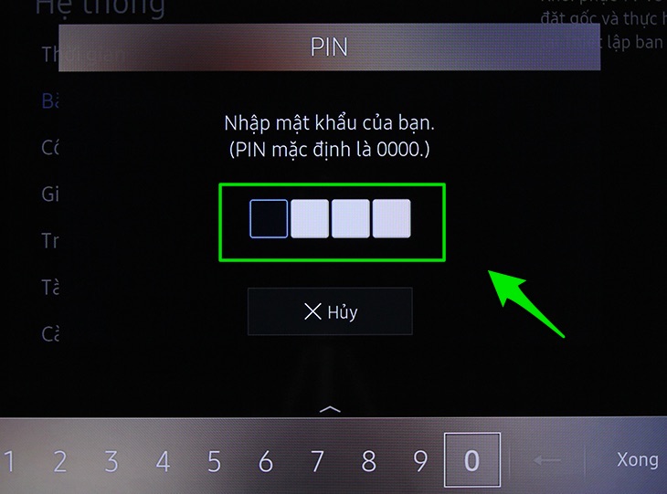 Nhập mã PIN mặc định để đặt lại Smart Hub