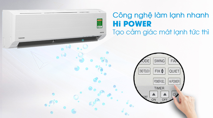 Máy lạnh Toshiba Inverter 1 HP RAS-H10D2KCVG-V được tích hợp Chế độ Hi POWER giúp làm lạnh nhanh chóng.