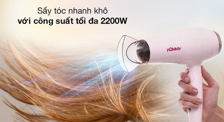 Máy sấy tóc 2000 - 2200W Hommy KF-3130 sở hữu công suất 2200W hoạt động mạnh mẽ giúp tóc nhanh khô