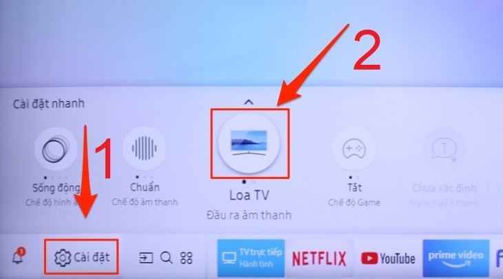 Bạn tìm đến và chọn mục Cài đặt > Nhấn mục Loa TV